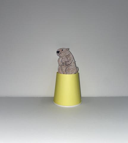Groundhog Craft, groundhog on a stick coming out of a small paper cup