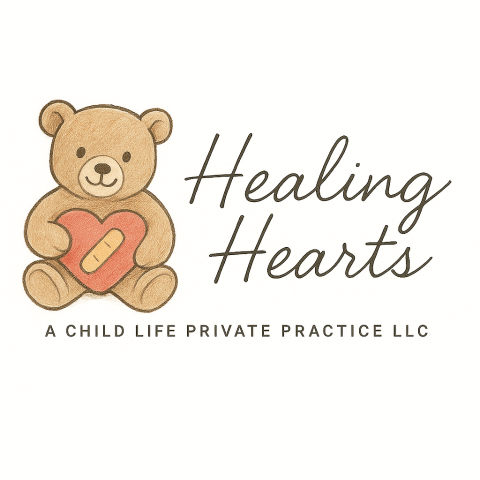 Healing Hearts logo, teddy bear holding bandaged heart
