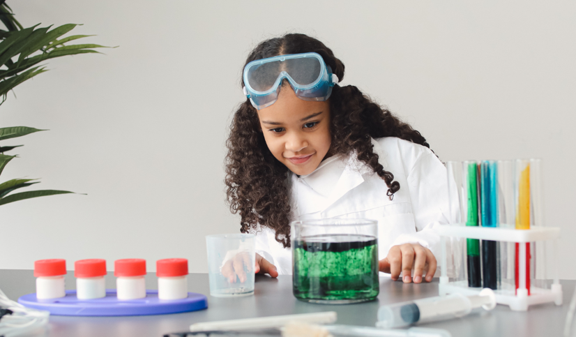 girl experimenting with chemicals